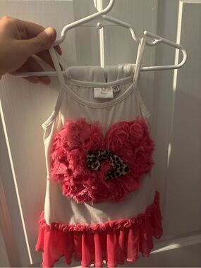 White Tank Dress with Pink Heart and Leopard Accent and matching pants girls 3t